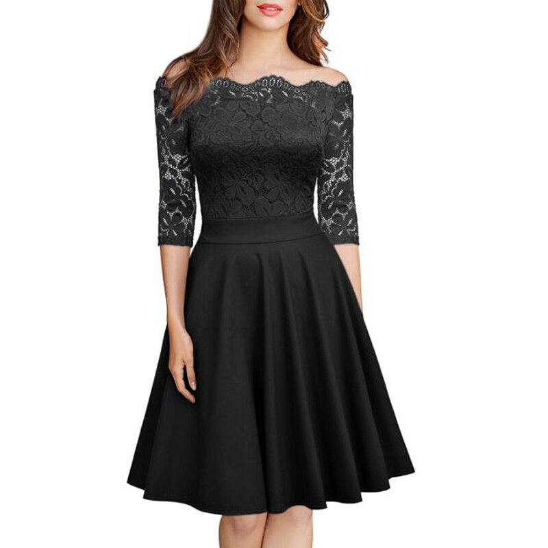 Elegant Sexy Dress for Women Vintage Lace Long Sleeve Wine red Black Blue Robe Femme Casual Dresses Woman Party Night 2019