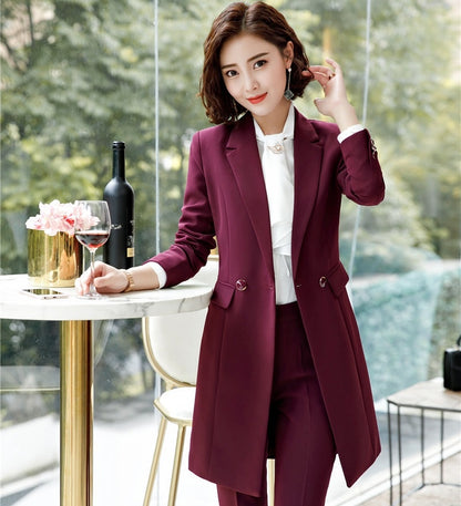 Elegant Wine 2018 New British Styles Spring Fall Formal Blazers & Jackets Coat Middle Long Blazer Female Tops Outwear Clothes