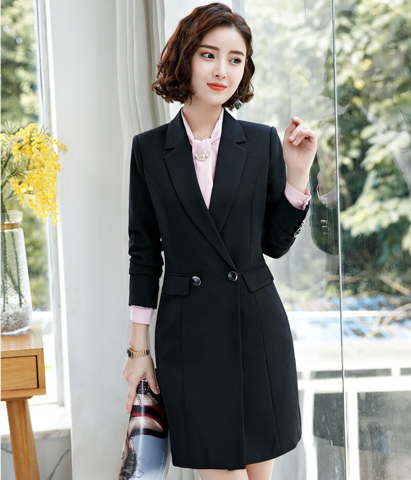 Elegant Wine 2018 New British Styles Spring Fall Formal Blazers & Jackets Coat Middle Long Blazer Female Tops Outwear Clothes