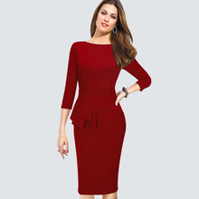 Load image into Gallery viewer, Elegant Women Work Wear Business Dress Plus Size Three Quarter Sleeve Slim Fitted Bodycon Casual Office Peplum Ladies Dress B228
