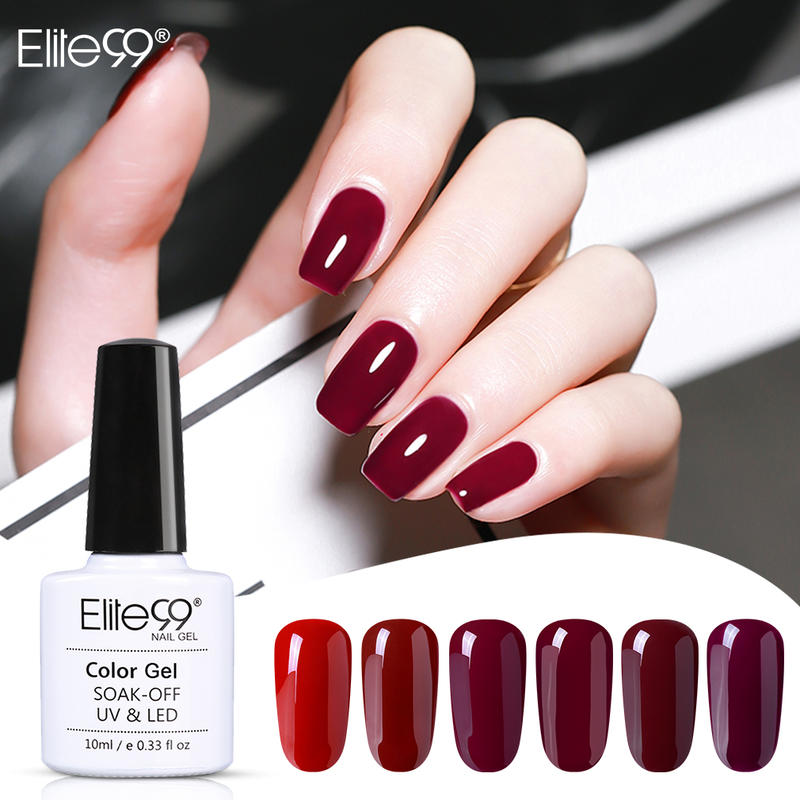 Elite99 10ml Wine Red Color Gel Polish For Nails Manicure Gel Lacquer Soak Off Semi Permanent Enamel Nail Primer Top Base Coat. Nail Polish.