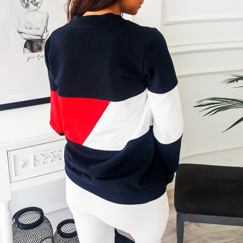 Elsvios Women's Patchwork Sweater Autumn Winter Long Sleeve Sweatshirt Casual Femme O Neck Pullover Tops Streetwear XXL