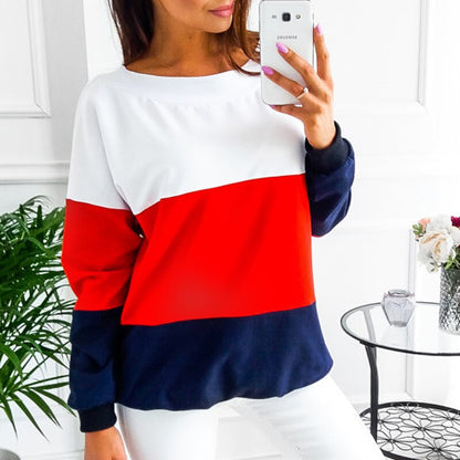 Elsvios Women's Patchwork Sweater Autumn Winter Long Sleeve Sweatshirt Casual Femme O Neck Pullover Tops Streetwear XXL