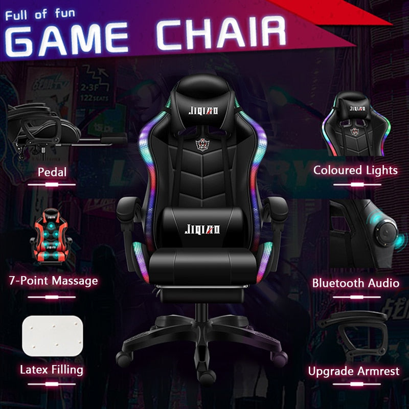 Ergonomic Massage Office Chair  WCG LOL  Silla game chair   RGB colorful lights gaming Chair  Bluetooth audio Computer chair
