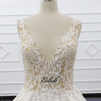 Eslieb Nude tulle Lace beads Ball Gown wedding dress 2020 shining wedding dress vestido de Noiva