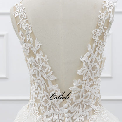 Eslieb Nude tulle Lace beads Ball Gown wedding dress 2020 shining wedding dress vestido de Noiva