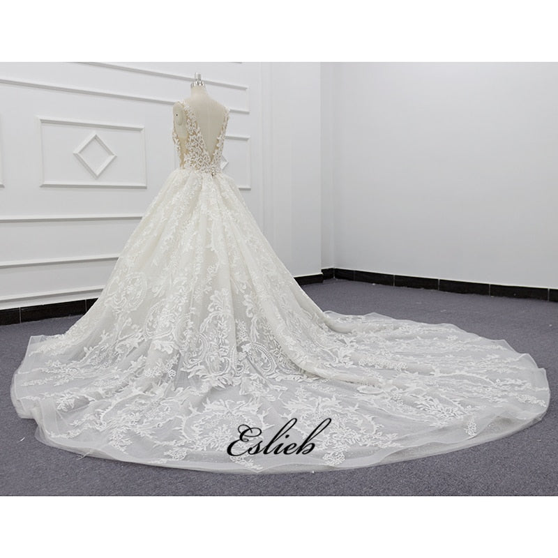 Eslieb Nude tulle Lace beads Ball Gown wedding dress 2020 shining wedding dress vestido de Noiva
