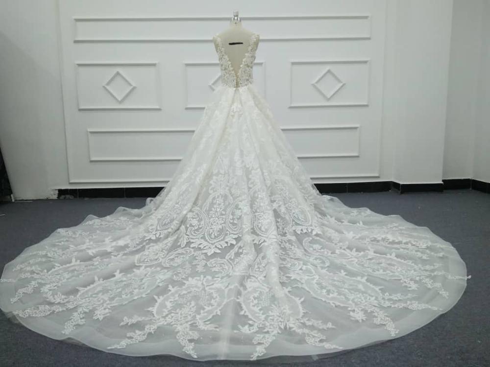 Eslieb Nude tulle Lace beads Ball Gown wedding dress 2020 shining wedding dress vestido de Noiva