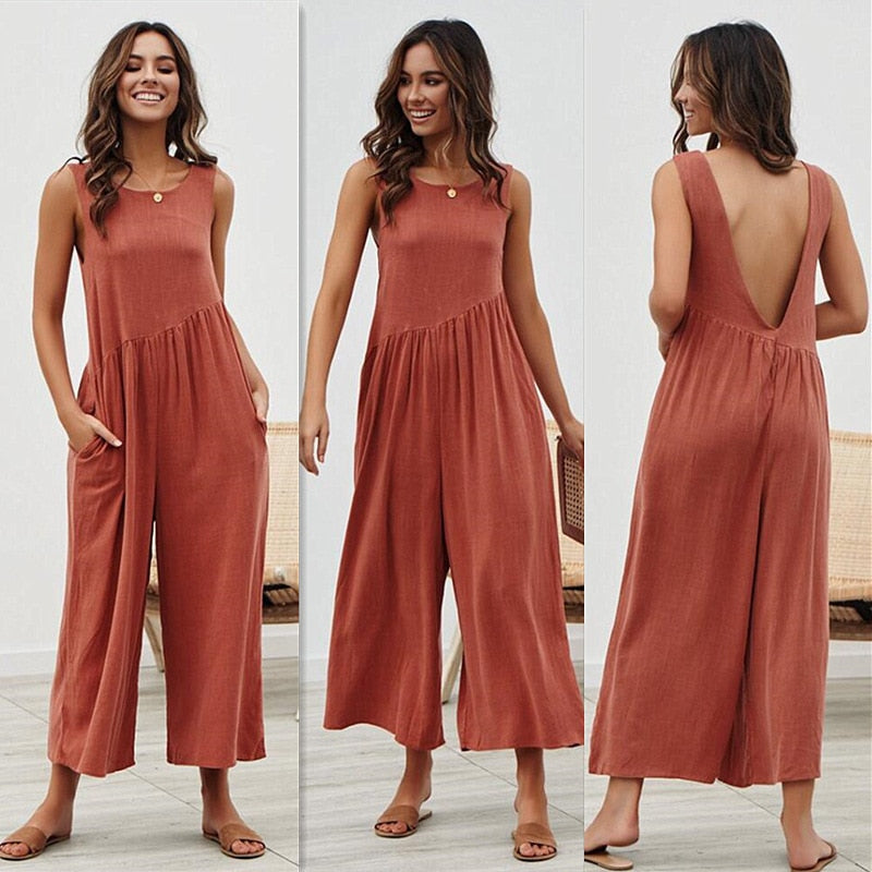 American Style Women's Pure Color Jumpsuits