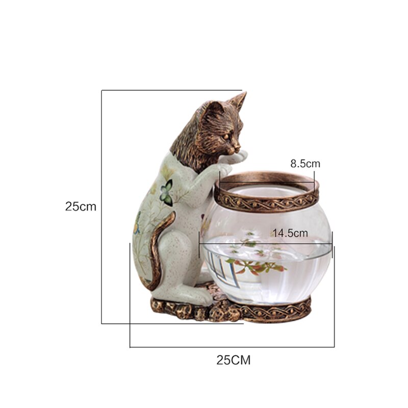 European Aquarium Goldfish Fish Tank Flower Pot Playful Kitten Fishing Gift Decoration Aquarium Animal Study Desk Office