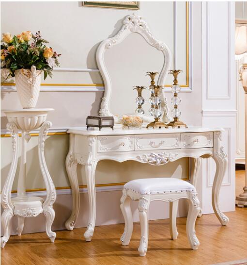 European dressing table ivory white custom solid wood bedside makeup table