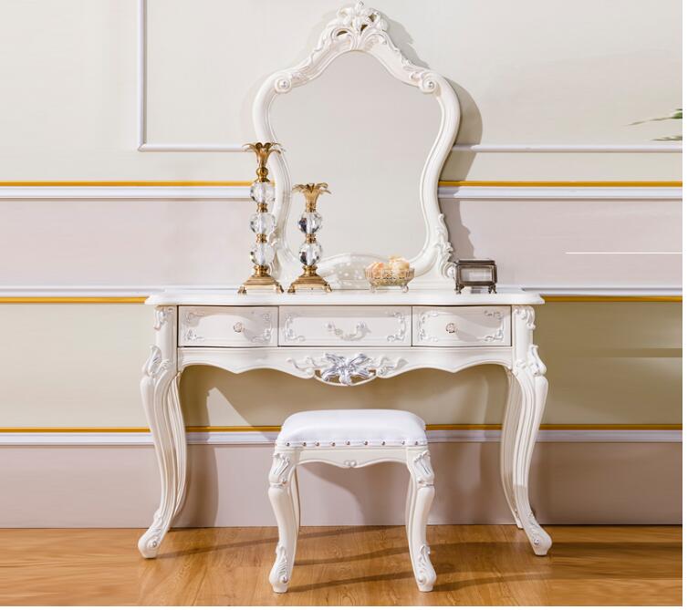 European dressing table ivory white custom solid wood bedside makeup table