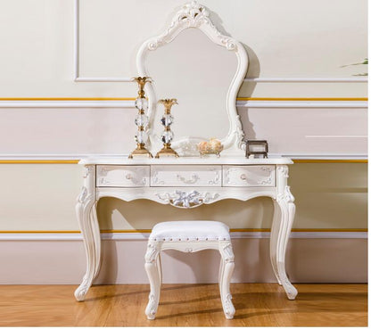 European dressing table ivory white custom solid wood bedside makeup table
