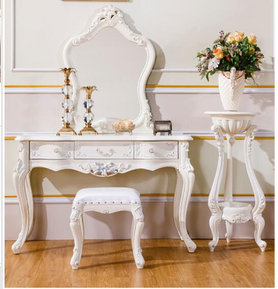 European dressing table ivory white custom solid wood bedside makeup table
