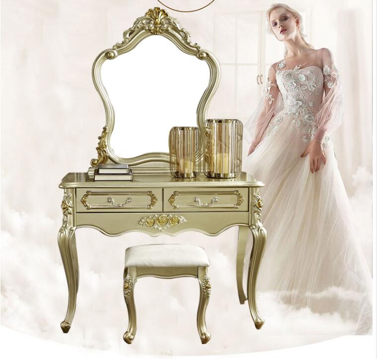 European style dressing table solid wood dressing table princess dressing mirror dressing table oak carving