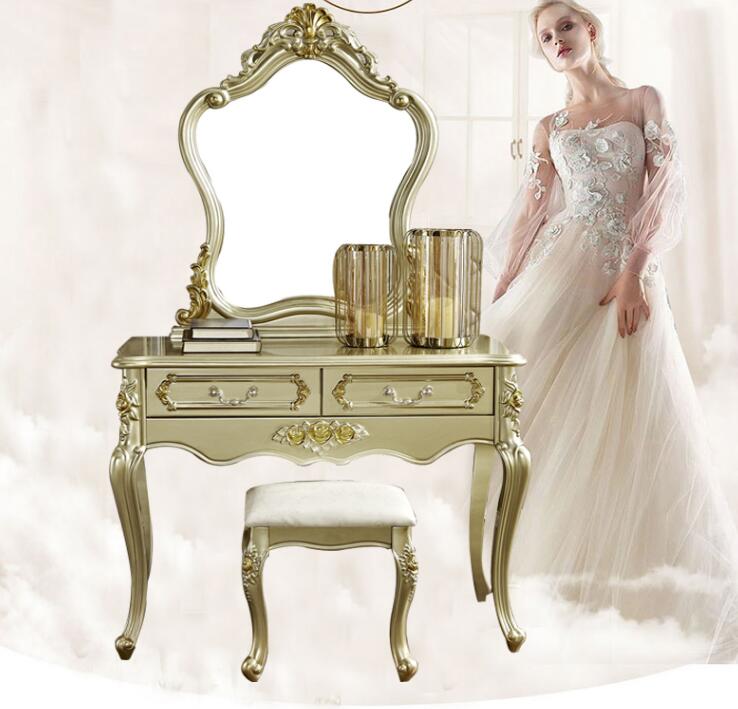 European style dressing table solid wood dressing table princess dressing mirror dressing table oak carving