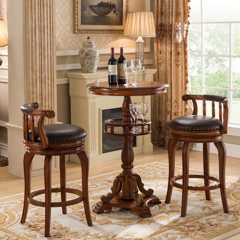 European style solid wood bar table  American style carved bar table home round bar counter