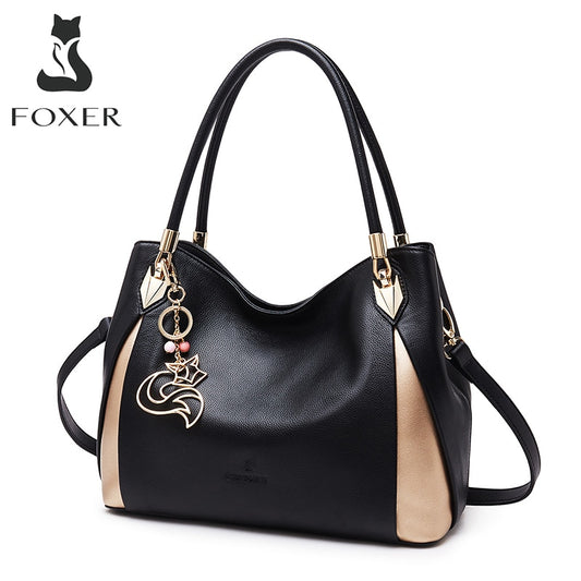FOXER Brand Soft Women Genuine Leather Shoulder Bag Solid Multi Color Female Handbag With Free Shipping