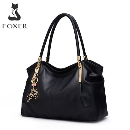 FOXER Brand Women's Genuine Leather Commute HandBag Fashion Female Luxury Large Capacity with A4 Tote Female Casual Shoulder Bag