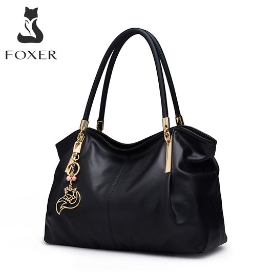 FOXER Brand Women's Genuine Leather Commute HandBag Fashion Female Luxury Large Capacity with A4 Tote Female Casual Shoulder Bag