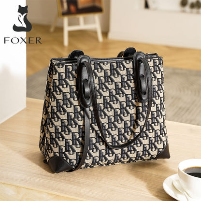 FOXER Fashion Monogram Ladies Handbag Office Women Commuter Large Capacity Soft Shoulder Bag High Quality Casual Tote Bag Women