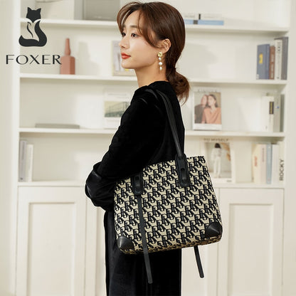 FOXER Fashion Monogram Ladies Handbag Office Women Commuter Large Capacity Soft Shoulder Bag High Quality Casual Tote Bag Women