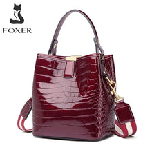 Charger l&#39;image dans la galerie, FOXER Fashion Patent Leather Bucket Shoulder Bag for Women Large Capacity Commute Female Handbag Designer Lady Cross-body Purses
