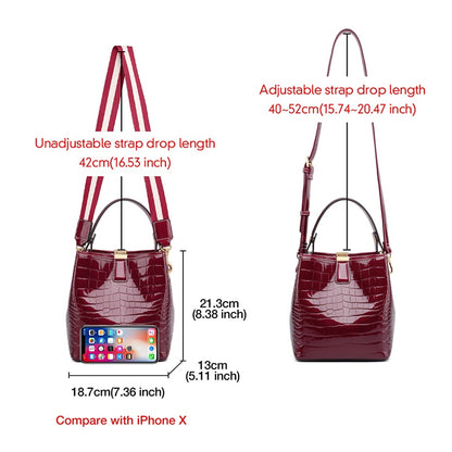 FOXER Fashion Patent Leather Bucket Shoulder Bag for Women Large Capacity Commute Female Handbag Designer Lady Cross-body Purses