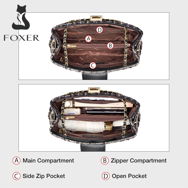 FOXER Fashion Women Crossbody Totes Bags Large Capacity Handle Woven Bag Lady Short Trip Shoulder Bags Female Light Casual Purse
