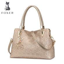 将图片加载到图库查看器，FOXER Occident Style Gold Totes Women&#39;s Cow Split Leather Handbag Fashion Lady Commute Purse Luxury Large Capacity Shoulder Bag
