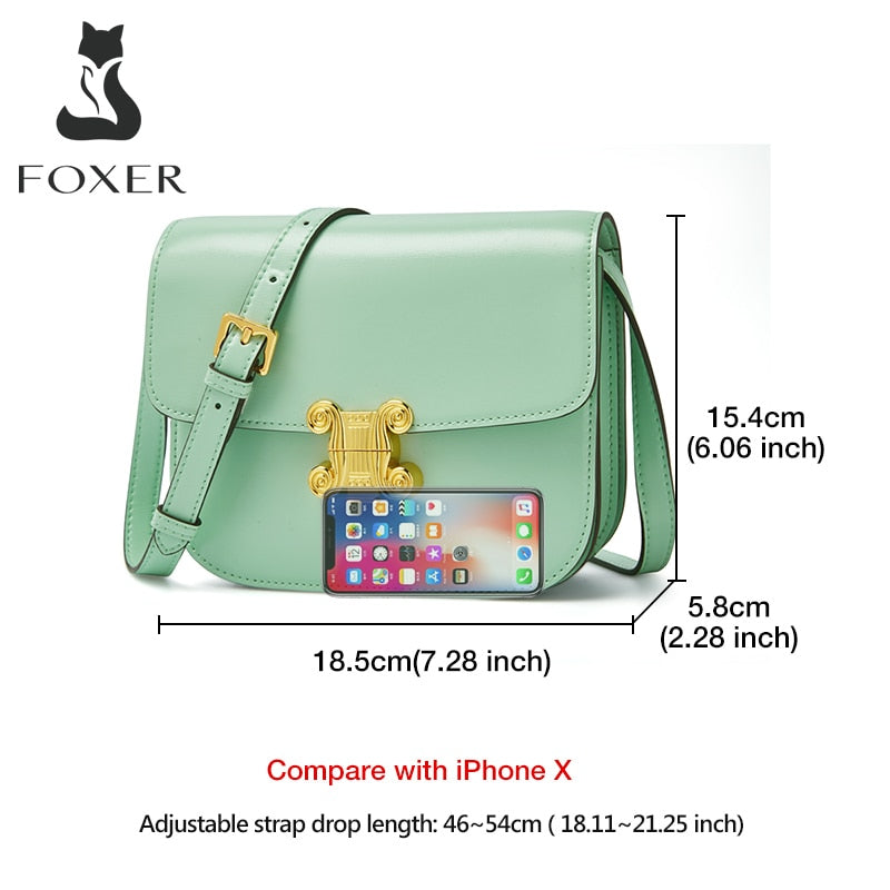 FOXER Original Fashion Ladies Split Leather Shoulder Bag High Quality Messenger Bag Candy Color Clamshell Small Square Bag Woman