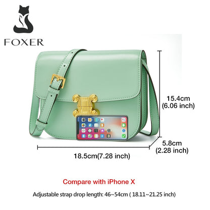 FOXER Original Fashion Ladies Split Leather Shoulder Bag High Quality Messenger Bag Candy Color Clamshell Small Square Bag Woman