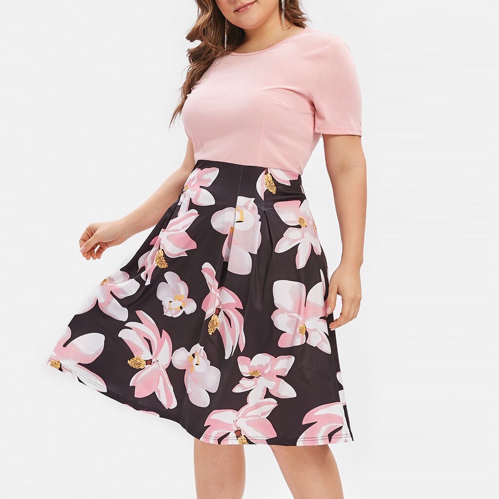 FREE OSTRICH Plus Size 5XL Women Flower Print Plus Size Midi A Line Dress Mini Dress Shirt Dress summer dress Elegant vestidos