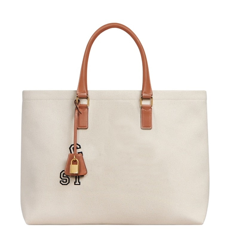 Fashion 2021 New Women's Canvas Weave Letter Embroidery Printed Splices Ornaments Handbag Female Shopping Beach Tote Bags Purses