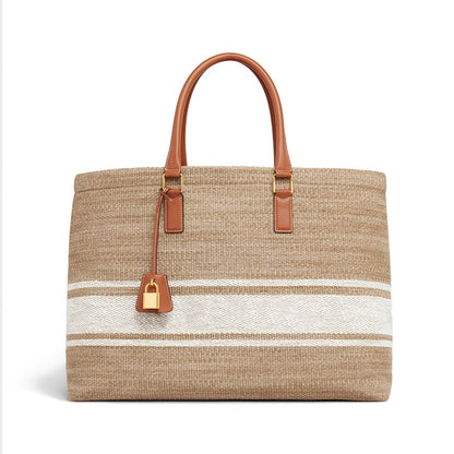 Fashion 2021 New Women's Canvas Weave Letter Embroidery Printed Splices Ornaments Handbag Female Shopping Beach Tote Bags Purses