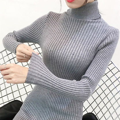 Warm Sweater Dress Turtleneck Elegant Women Knit Dresses Korean Woman Long Sleeve Sweater Dresses Women Bodycon Dress