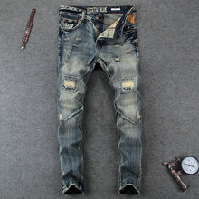 Charger l&#39;image dans la galerie, Fashion Designer Men&#39;s Jeans Knee Hole Frayed Ripped Jeans For Men Beggar Pants Brand Buttons Pants Slim Fit Biker Jeans Men
