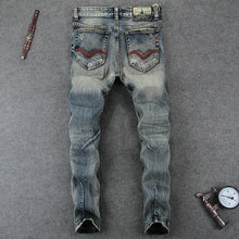 Load image into Gallery viewer, Fashion Designer Men&#39;s Jeans Knee Hole Frayed Ripped Jeans For Men Beggar Pants Brand Buttons Pants Slim Fit Biker Jeans Men
