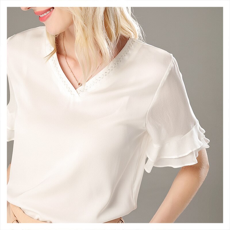 Fashion French T-shirt Selection Silk High-Grade Fabric Women's Heavy Top Commuter Shirt