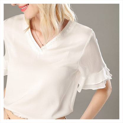 Fashion French T-shirt Selection Silk High-Grade Fabric Women's Heavy Top Commuter Shirt