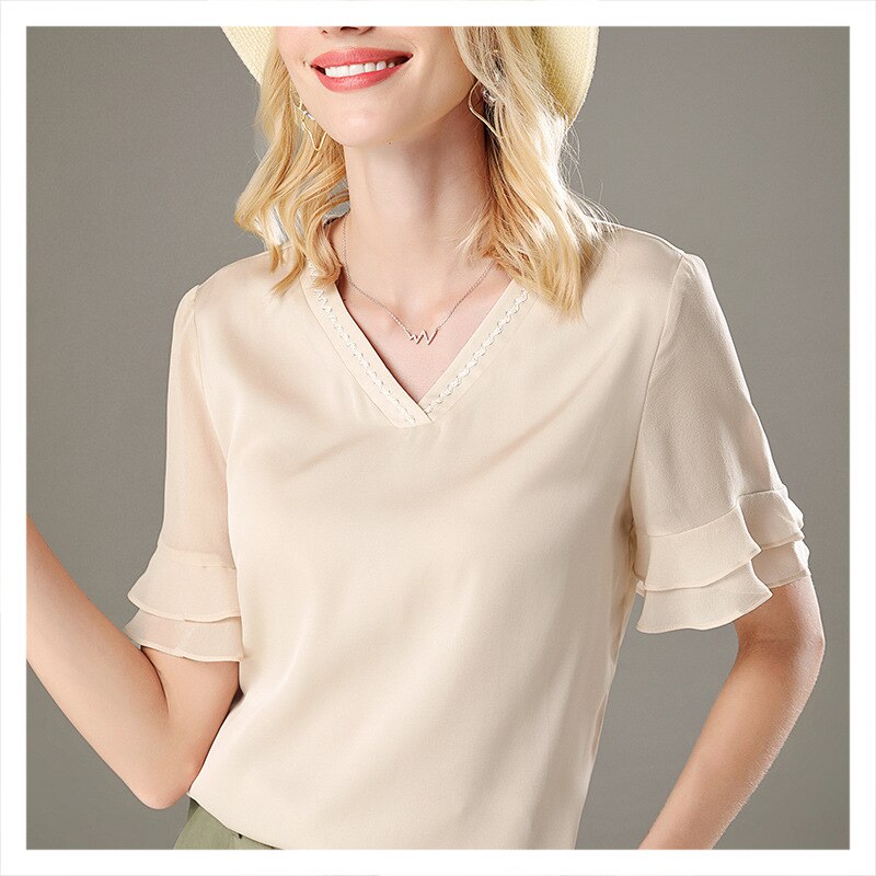 Fashion French T-shirt Selection Silk High-Grade Fabric Women's Heavy Top Commuter Shirt
