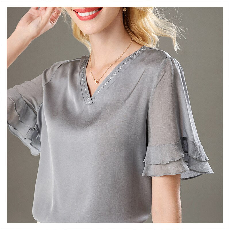 Fashion French T-shirt Selection Silk High-Grade Fabric Women's Heavy Top Commuter Shirt
