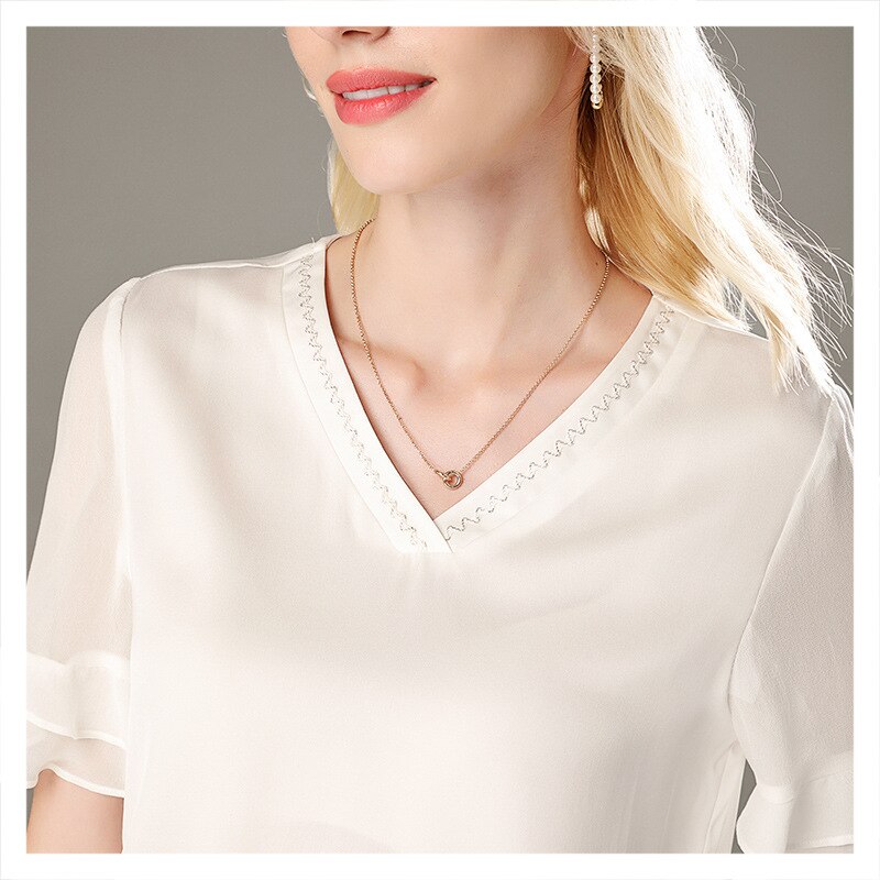 Fashion French T-shirt Selection Silk High-Grade Fabric Women's Heavy Top Commuter Shirt