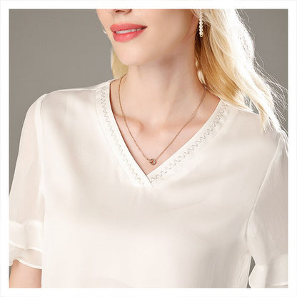 Fashion French T-shirt Selection Silk High-Grade Fabric Women's Heavy Top Commuter Shirt
