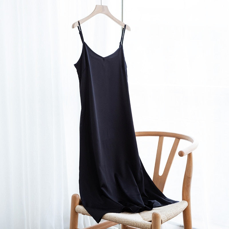 Women's Dress Summer Spaghetti Satin Long Woman Dress Very Soft Smooth Plus Size S-4XL M30262