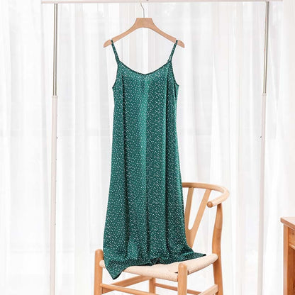 Women's Dress Summer Spaghetti Satin Long Woman Dress Very Soft Smooth Plus Size S-4XL M30262