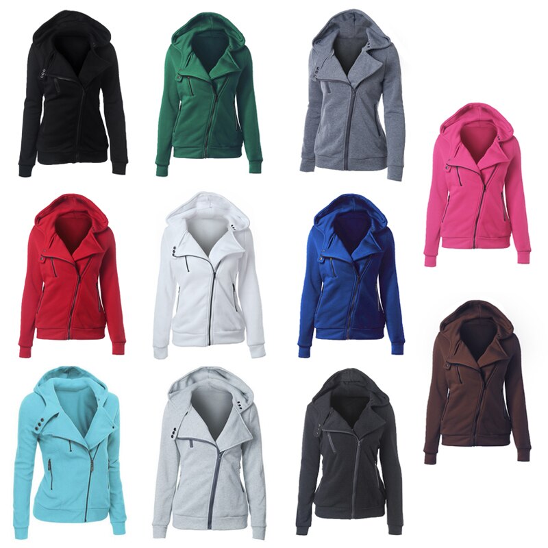 Women's Long Sleeve Hoodie Jackets Zipper Jumper Overcoat Outwear Harajuku Female Sweatshirts