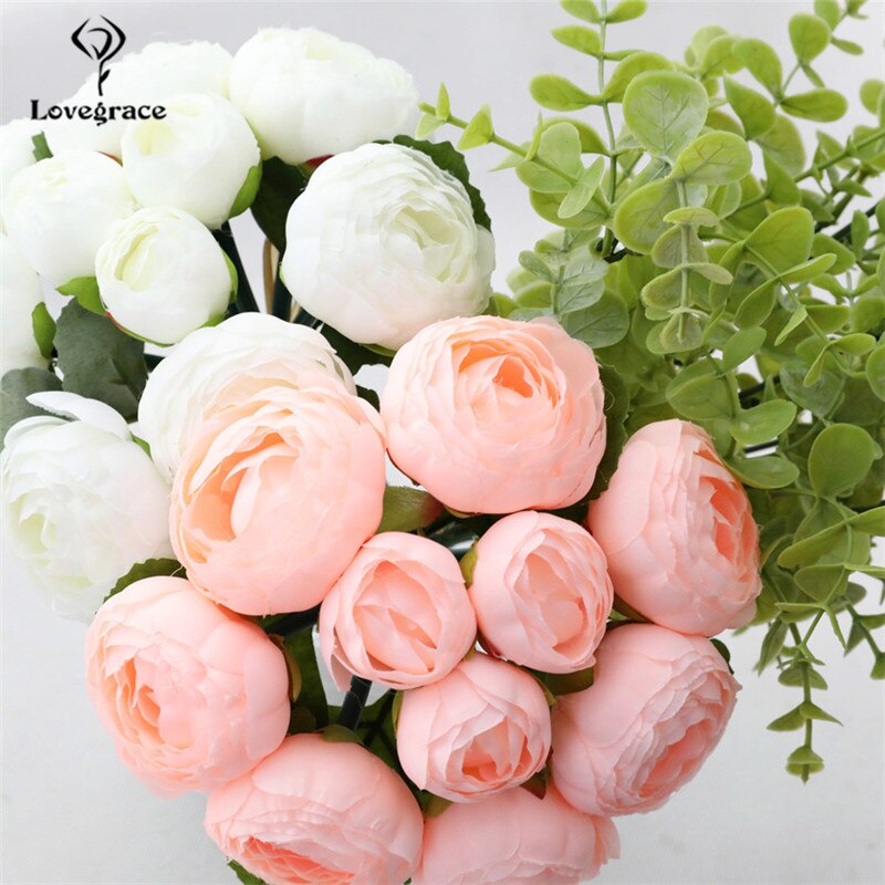 Fashion Wedding Centerpiece Artificial Flowers White Peony Bunch Handmade DIY Bridal Bouquet Wedding Decor Pink Rose Accessories
