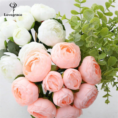 Fashion Wedding Centerpiece Artificial Flowers White Peony Bunch Handmade DIY Bridal Bouquet Wedding Decor Pink Rose Accessories