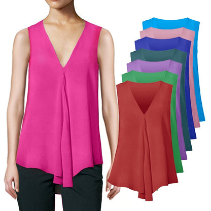 Women's Chiffon Blouses Ladies Tops Sleeveless V Neck Shirt Blusas Femininas Plus Size S-6XL Female Solid Color Clothing